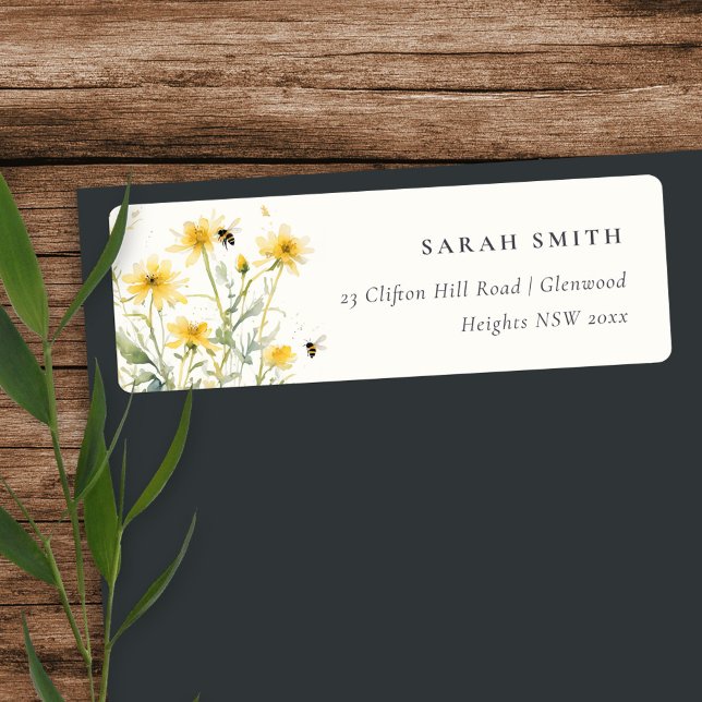 Yellow Wildflower Bumble Bee Neutral Address Label (Creator Uploaded)