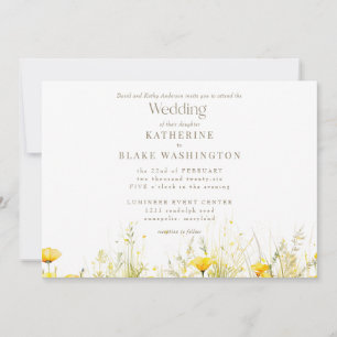 Yellow Wildflower Colorful Gold Text Wedding II Invitation