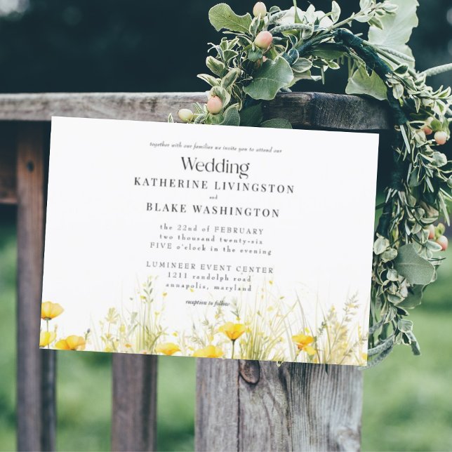 Yellow Wildflower Colorful No Parents Wedding  Invitation (Creator Uploaded)