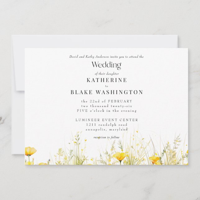 Yellow Wildflower Colorful Wedding II Invitation (Front)