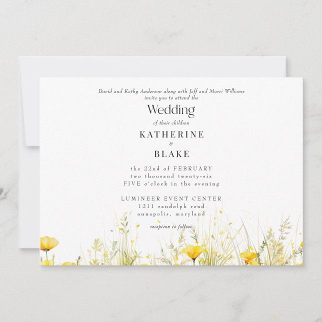 Yellow Wildflower Colorful Wedding III Invitation (Front)