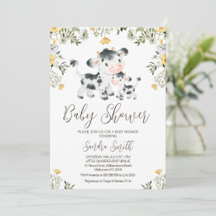Yellow Wildflower Cow Calf Baby Shower Invitation