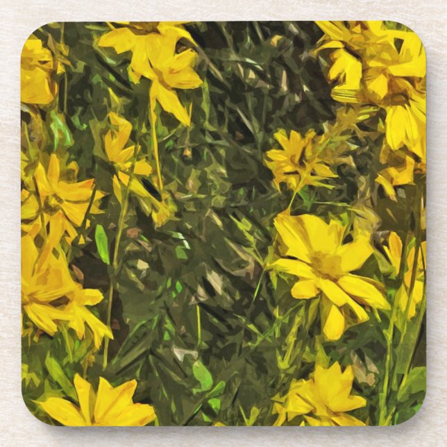 Yellow Wildflower Daisies Abstract Drink Coaster (Front)