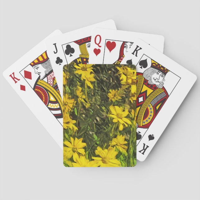 Yellow Wildflower Daisies Abstract Poker Cards (Back)