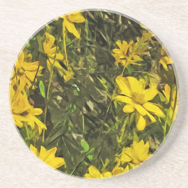 Yellow Wildflower Daisies Abstract Sandstone Coaster (Front)