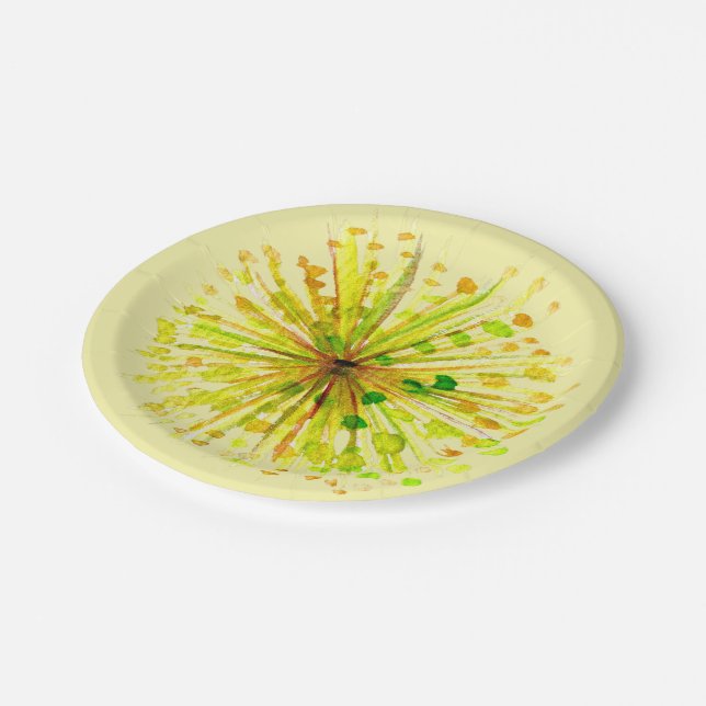 Yellow wildflower dandelion watercolor flower paper plates (Angled)