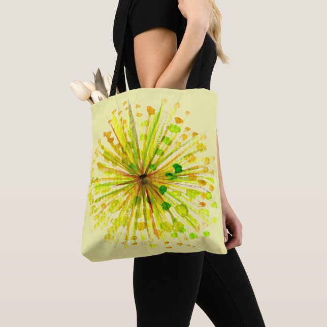 Yellow wildflower dandelion watercolor flower tote bag (Close Up)