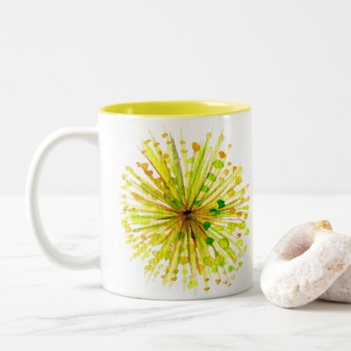 Yellow wildflower dandelion watercolor flower Two_Tone coffee mug