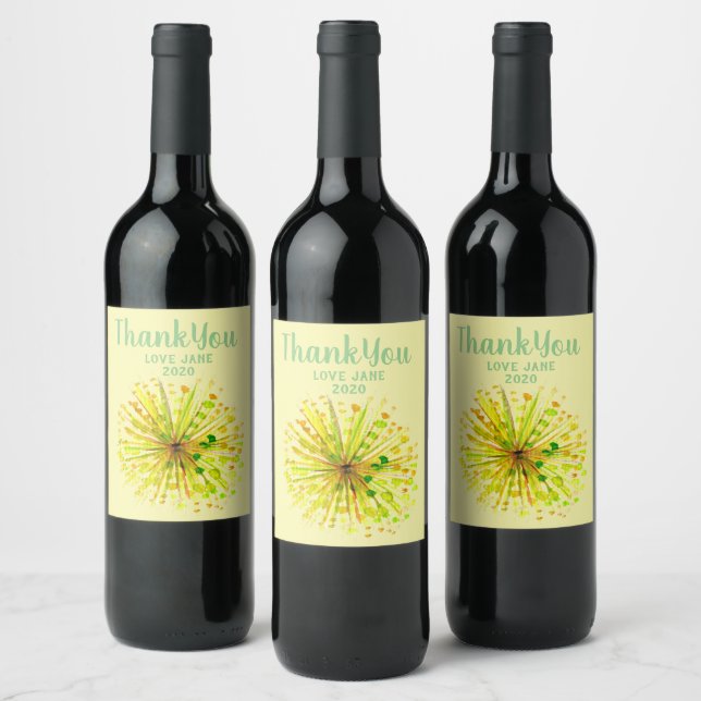 Yellow wildflower dandelion watercolor flower wine label (Bottles)