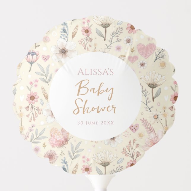 Yellow Wildflower Floral  Baby Shower Balloon (Front)