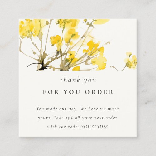 Yellow Wildflower Floral Thank You Order Square Business Card