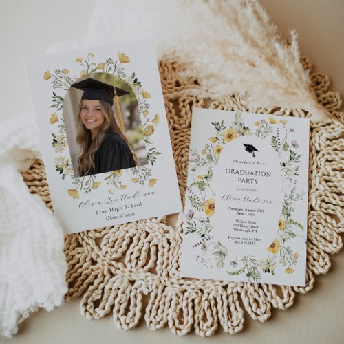 Yellow Wildflower Graduation Invitation with Photo