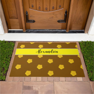 Yellow Wildflower Home with brown Personalized Doormat