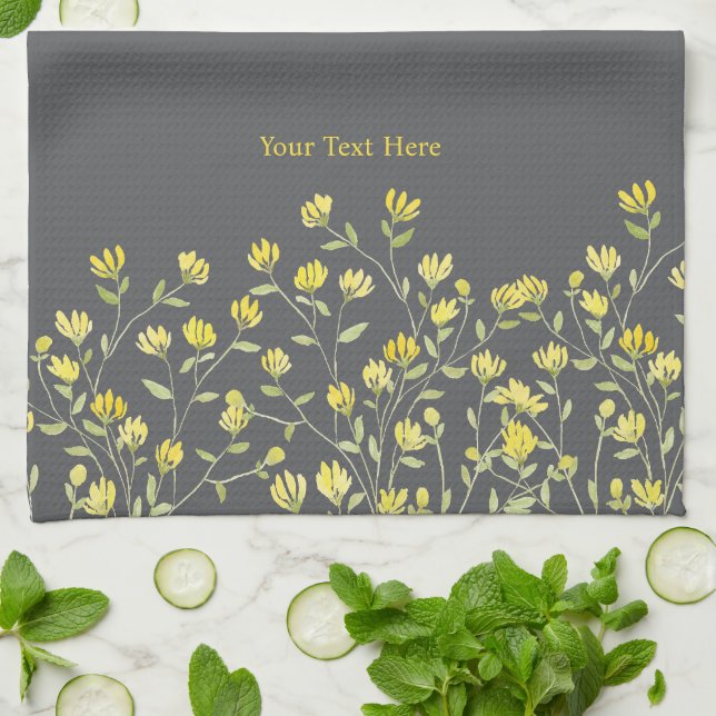  Yellow Wildflower Kitchen Towel (Folded)