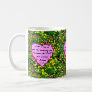 YELLOW WILDFLOWER MATTHEW 11:28 PHOTO DESIGN COFFEE MUG