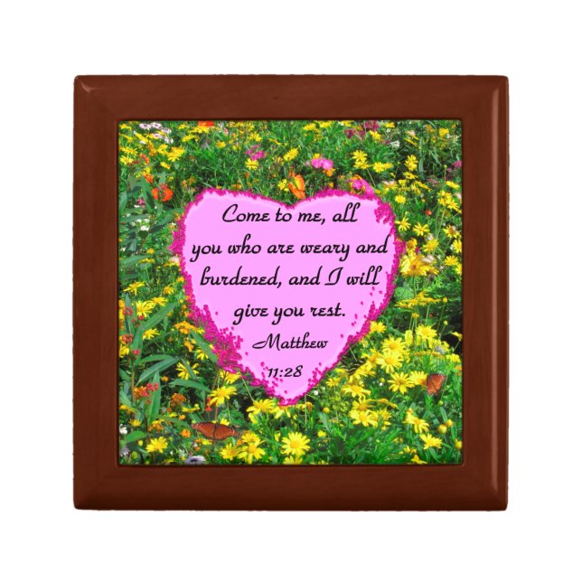 YELLOW WILDFLOWER MATTHEW 11:28 PHOTO DESIGN KEEPSAKE BOX (Front)