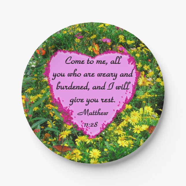 YELLOW WILDFLOWER MATTHEW 11:28 PHOTO DESIGN PAPER PLATES (Front)
