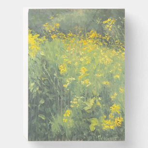 Yellow Wildflower Meadow Original Oil Painting Wooden Box Sign