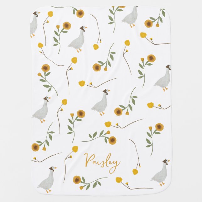 Yellow Wildflower Mother Goose Nursery Custom Baby Blanket (Front)