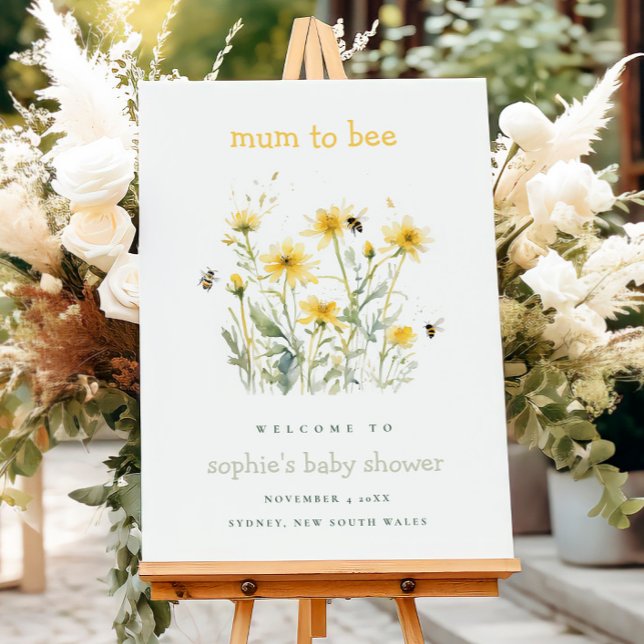 Yellow Wildflower Mum To Bee Baby Shower Welcome Foam Board (Creator Uploaded)