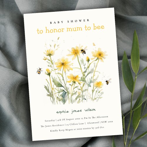 Yellow Wildflower Mum To Bee Neutral Baby Shower Invitation