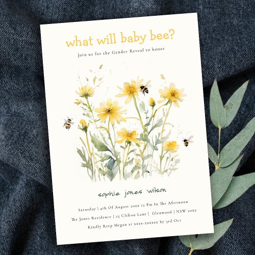 Yellow Wildflower Mum To Bee Neutral Gender Reveal Invitation