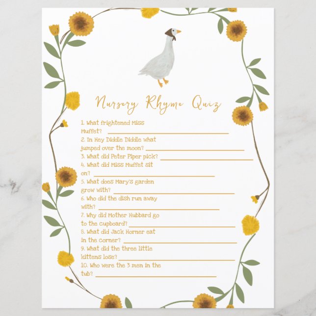 Yellow Wildflower Nursery Rhyme Quiz (Front)
