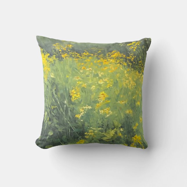Yellow Wildflower Original Oil Painting Throw Pillow (Front)