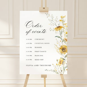 Yellow Wildflower Sunflower Order of Events Sign