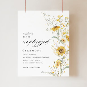 Yellow Wildflower Sunflower unplugged wedding sign