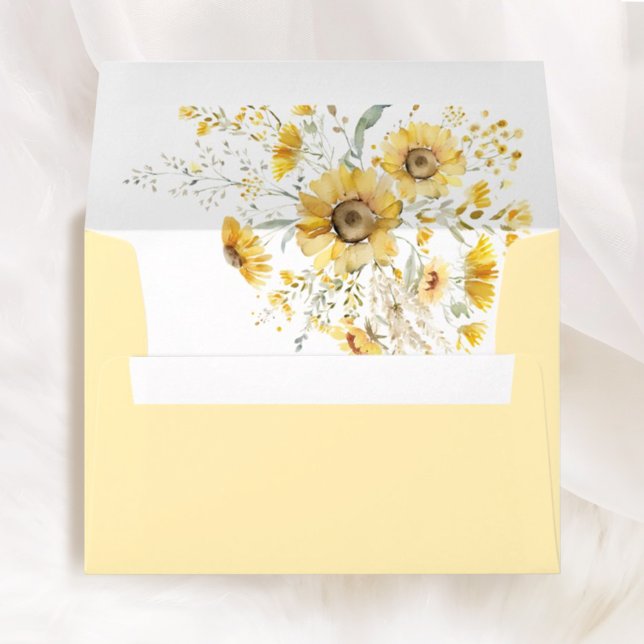 Yellow Wildflower Sunflower Wedding Liner Printed Envelope (yellow sunflower wedding envelope floral liner wildflower botanical wedding stationery envelope)