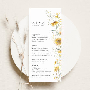 Yellow Wildflower Sunflower Wedding Reception Menu