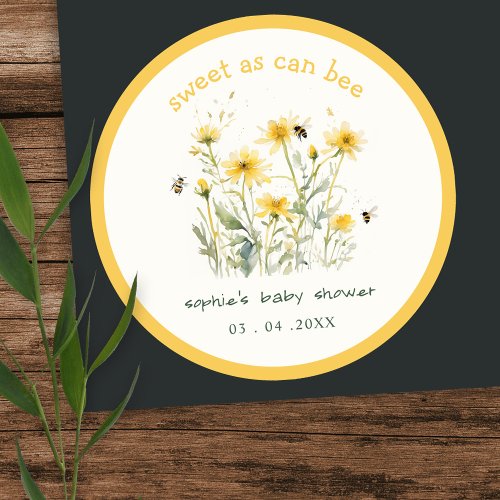Yellow Wildflower Sweet As Bee Neutral Baby Shower Classic Round Sticker