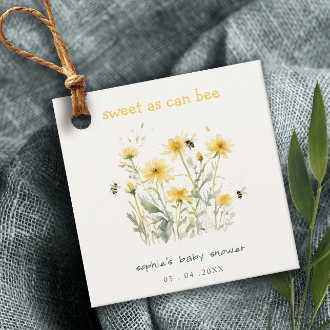 Yellow Wildflower Sweet As Bee Neutral Baby Shower Favor Tags (Creator Uploaded)