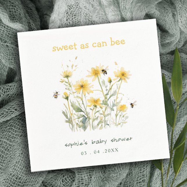 Yellow Wildflower Sweet As Bee Neutral Baby Shower Napkins (Creator Uploaded)