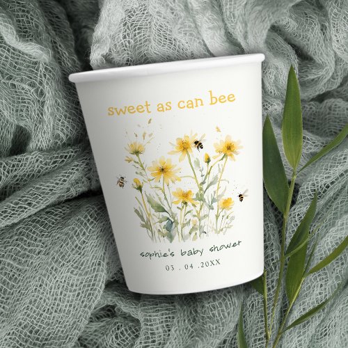 Yellow Wildflower Sweet As Bee Neutral Baby Shower Paper Cups