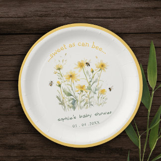 Yellow Wildflower Sweet As Bee Neutral Baby Shower Paper Plates