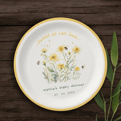 Yellow Wildflower Sweet As Bee Neutral Baby Shower Paper Plates