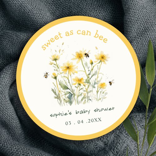 Yellow Wildflower Sweet As Bee Neutral Baby Shower Round Paper Coaster