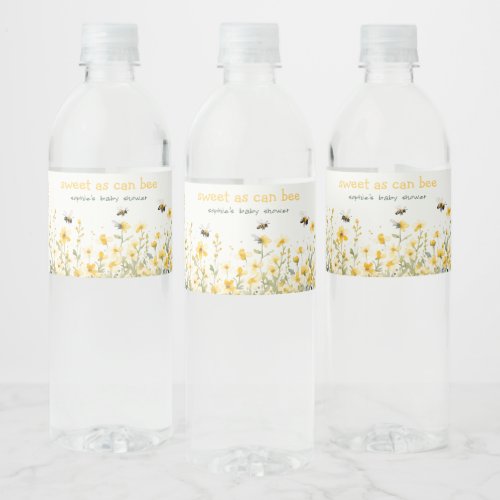 Yellow Wildflower Sweet As Bee Neutral Baby Shower Water Bottle Label