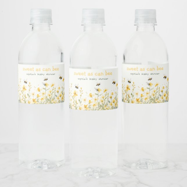 Yellow Wildflower Sweet As Bee Neutral Baby Shower Water Bottle Label (Bottles)