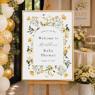 Yellow Wildflower Sweet as Can Bee Baby Welcome Poster