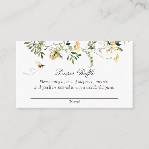 Yellow Wildflower Sweet as Can Bee Diaper Raffle Enclosure Card
