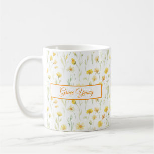 Yellow Wildflower Watercolor Name Banner Design Coffee Mug