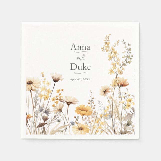 Yellow Wildflower Wedding Napkins (Front)