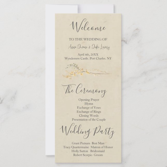 Yellow Wildflower Wedding Program (Front)