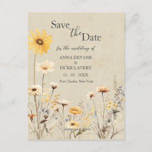 Yellow Wildflower Wedding Save the Date Postcard