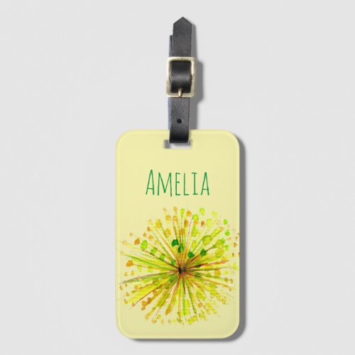 Yellow wildflower whimsical watercolour luggage tag