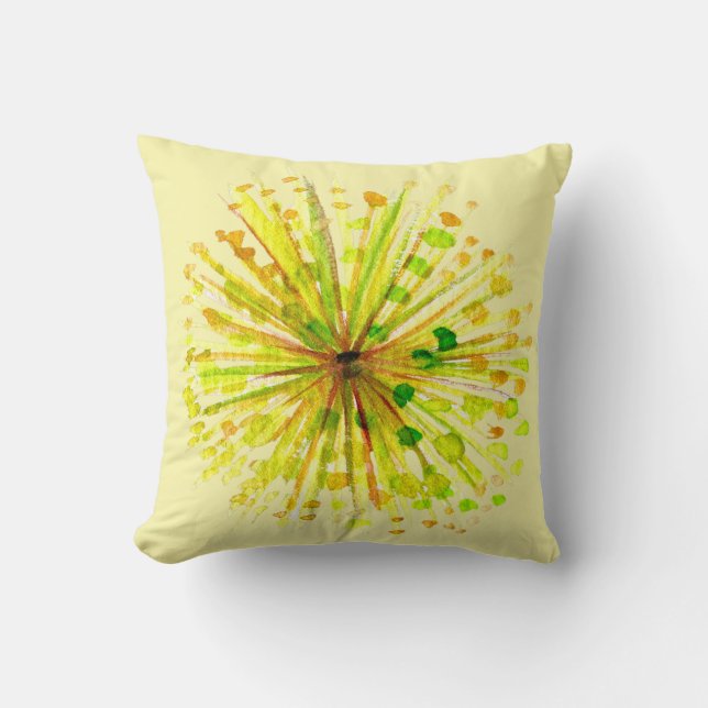 Yellow wildflower whimsical watercolour throw pillow (Front)