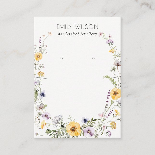 Yellow Wildflower Wreath Necklace Earring Display Business Card (Front)